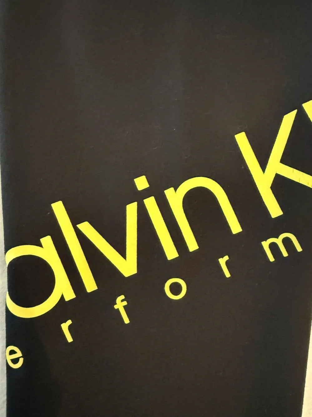 Calvin Klein Performance Capri Yoga Pants Black with Yellow Logo - Picture 2 of 3